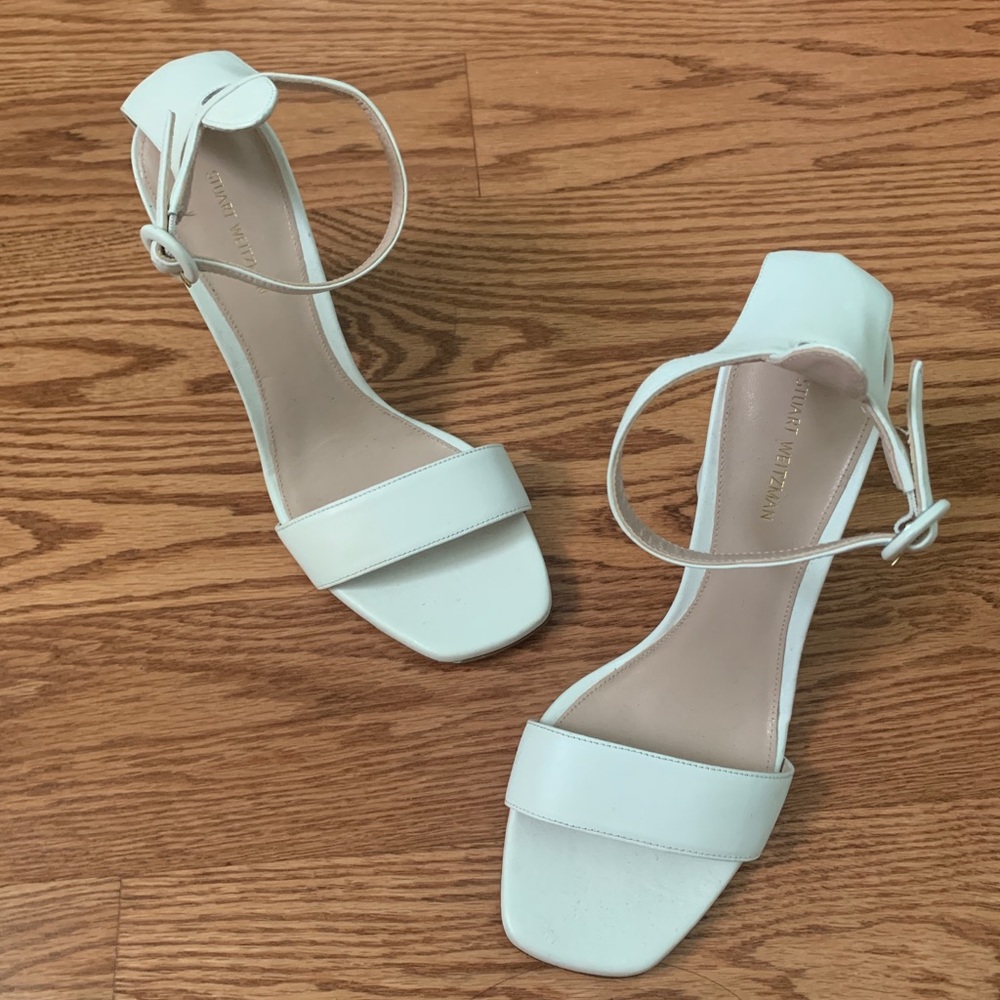 New Stuart Weitzman White Leather Ankle Strap Heel